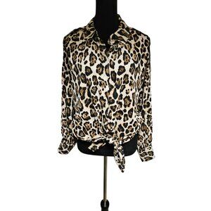 Leopard Print Button-Up Blouse-Size Medium